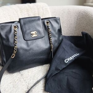 Chanel Supermodel Black Caviar Leather Chain-Handle Shoulder Bag